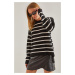 Bianco Lucci Women's Crew Neck Striped Knitwear Sweater