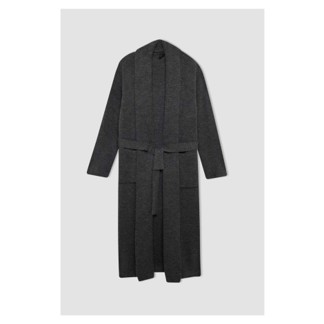 DEFACTO Relax Fit Shawl Collar Belted Long Cardigan