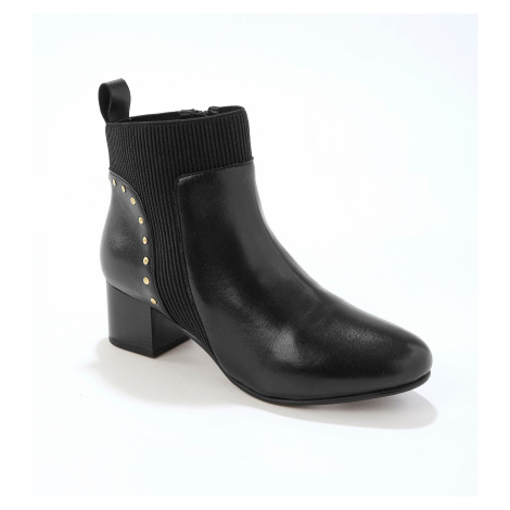 Blancheporte Kožené vysoké topánky s gumkou a cvočkami, čierne čierna