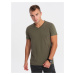 Ombre BASIC men's classic cotton T-shirt with a crew neckline - dark olive