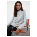 Trendyol Gray Soft Textured Stand Collar Seamless Knitwear Sweater