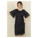 By Saygı Plus Size Silvery Lace Dress with Short Flounce Sleeves