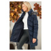 Z6768 DEWBERRY WOMEN'S COAT-PLAIN NAVY BLUE