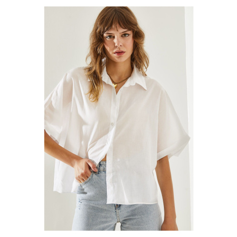 Bianco Lucci Women's Short Sleeve Casual Linen Shirt