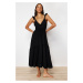 Trendyol Black Maxi Woven Ruffle Beach Dress
