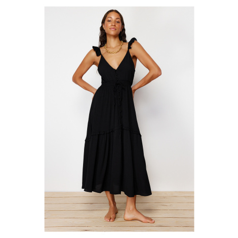 Trendyol Black Maxi Woven Ruffle Beach Dress