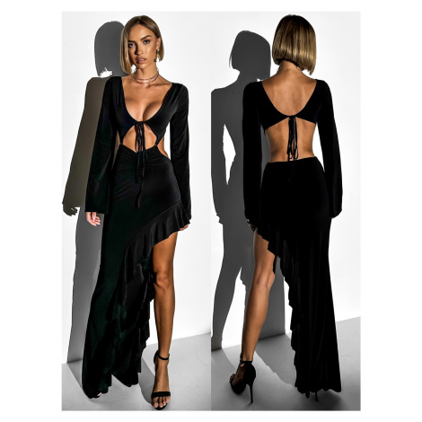 Čierne večerné dlhé šaty ELFIA