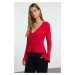 Trendyol Red Body-Sit Regular/Normal Pattern Elastic Knitted Blouse with Tie Detail