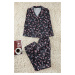 Trendyol Black-Multicolored Floral-Piece Satin Woven Pajama Set