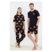 Trendyol Black Couple Regular Fit Teddy Bear Patterned 100% Cotton Shorts Pajama Set