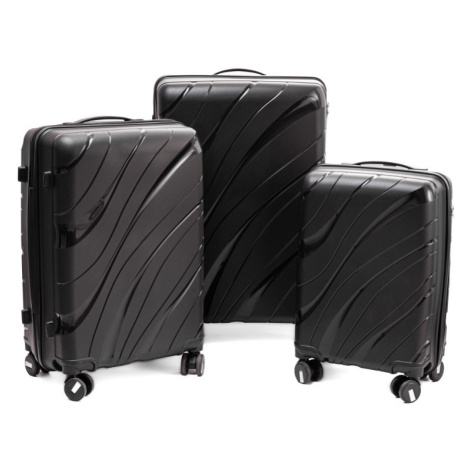 Čierna sada 3 luxusných škrupinových kufrov &quot;Tide&quot; - veľ. M, L, XL