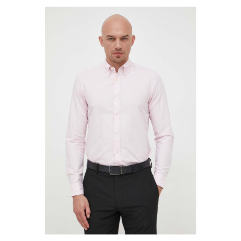Bavlnená košeľa BOSS BOSS ORANGE pánska,ružová farba,regular,s talianskym golierom,50489341 Hugo Boss
