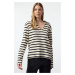 Trendyol Ecru Polo Neck Relaxed/Comfortable Fit Striped Knitted Sweatshirt