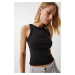 Happiness İstanbul Women's Black Stone Embroidered Crop Knitwear Blouse