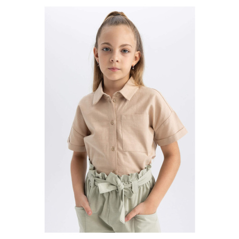 DEFACTO Girl Crop Linen Short Sleeve Shirt