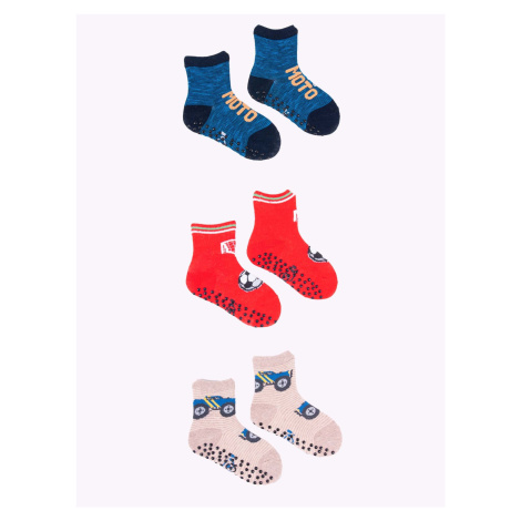 Yoclub Kids's Boys' Cotton Socks Anti Slip ABS Patterns Colours 3-pack SKA-0109C-AA3A-003