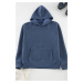 Trendyol Indigo Oversize/Wide Cut Textured Basic Hooded Sweatshirt