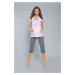 Felicita Short Sleeve Pyjamas, 3/4 Pants - Pink/Grey