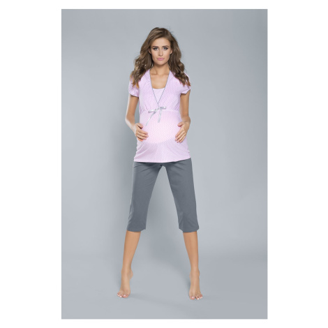 Felicita Short Sleeve Pyjamas, 3/4 Pants - Pink/Grey Italian Fashion