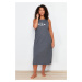 Trendyol Curve Anthracite Printed Midi Oversized Knitted Nightgown