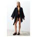 Trendyol Black Belted Mini Woven Ruffle 100% Cotton Kimono&Kaftan