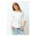 Trendyol Ecru Front Gathered Detail Short Sleeve Fitted/Waist Woven Shirt