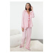 Trendyol Pink Heart-shaped Viscose Woven Pajama Set