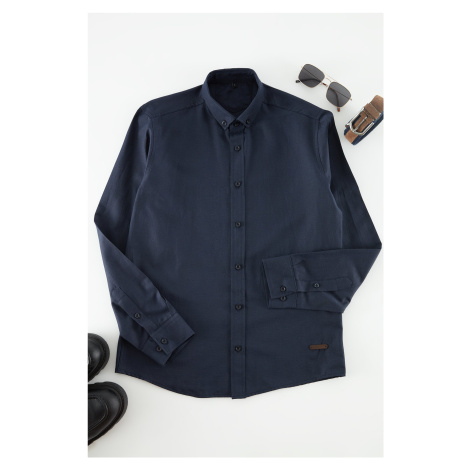 Trendyol Navy Blue Navy Slim Fit Shirt Shirt With Leather Accessory