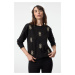 Trendyol Black Fine Eye Print Embroidered Relaxed/Comfortable Cut Knitted Sweatshirt