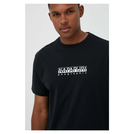 Bavlnené tričko Napapijri S-Box čierna farba, s potlačou, NP0A4H8S0411