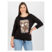 Women's black blouse plus size with print