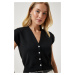 Happiness İstanbul Women's Black Buttoned Short Knitwear Vest