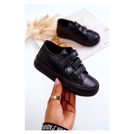 Children's Leather Sneakers with Velcro Black Foster