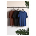 Trendyol Black-Brown-Navy Blue Basic Slim 100% Cotton 3-Pack Short Sleeve T-Shirt