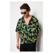 Trendyol Black Oversize Fit Leaf Printed 100% Viscose Short Sleeve Flowy Summer Shirt