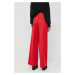 Vlnené nohavice BOSS dámske, červená farba, široké, vysoký pás