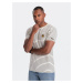 Men's striped t-shirt with patch by Ombre Design - cream and black