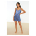 Trendyol Weave Blue Satin Nightgown with Lace Detail