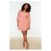 Trendyol Curve Pink Floral Patterned Chiffon Woven Dress