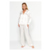 Trendyol Ecru Animal Patterned Satin Shirt-Pants Woven Pajamas Set