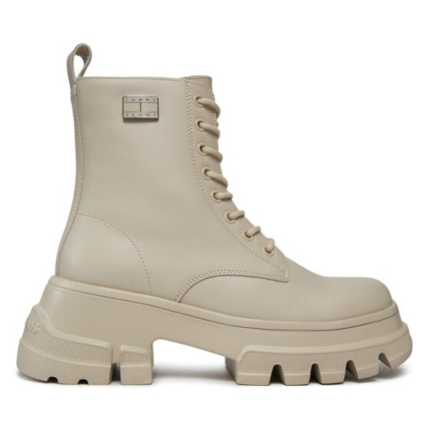 Tommy Jeans Outdoorová obuv Tjw Chunky Leather Boot EN0EN02503 Béžová Tommy Hilfiger