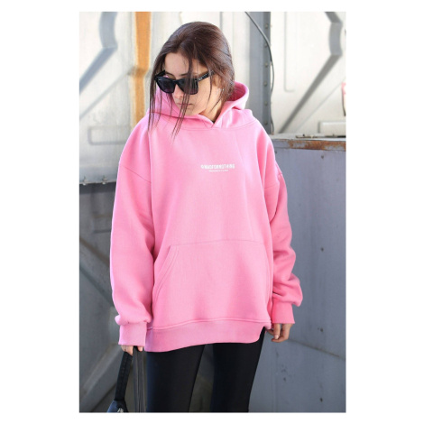 Madmext Mad Girls Pink Printed Oversized Sweatshirt