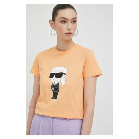 Bavlnené tričko Karl Lagerfeld dámsky, oranžová farba