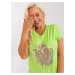 Light green large blouse with rhinestone application
