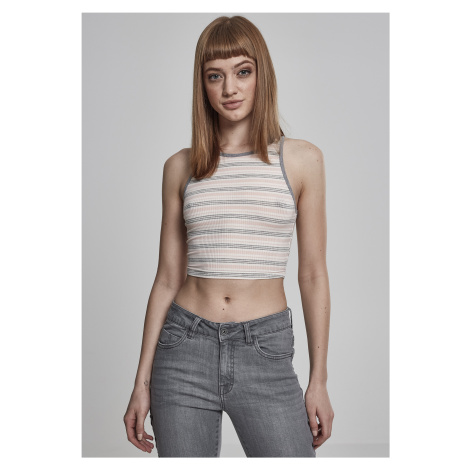 Women's Rib Stripe Cropped Top Pink/White/Grey Urban Classics