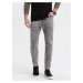 Ombre Men's marbled denim pants with raw-leg SLIM FIT - grey