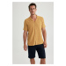 DEFACTO Modern Fit Polo Neck Linen Blend Short Sleeve Shirt