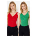 Trendyol Green-Red Double Pack V-Neck Top Knitwear Thin Blouse