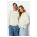 Trendyol Ecru Unisex Oversize Fit Wide Fit Hair Knit Crew Neck Soft Knitwear Sweater