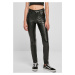 Women's mid-waisted synthetic leather trousers black